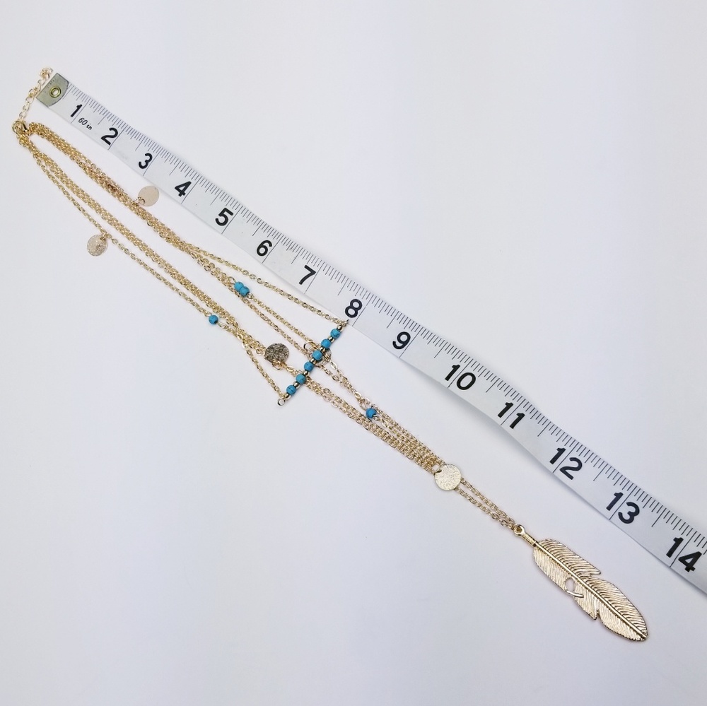 3 Layer Gold & Turquoise Bar Feather Beads - Picture 2 of 4